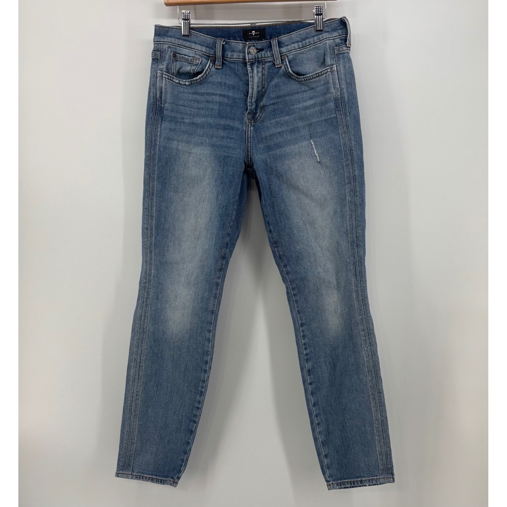 7 For All Mankind The Skinny Jeans Women 31 Blue Side Stripe Ankle Denim